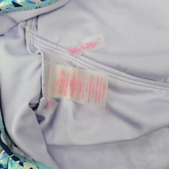 Lilly Pulitzer Araza Swimsuit Womens 10 Blue One Piece Ruffle Trim Ruched Floral - Picture 6 of 7